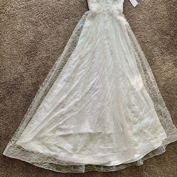 Color Shifting Sequins & Beaded Embroidered Lace Tulle Gown, White Wedding Dress - Picture 17 of 17